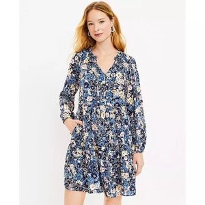 LOFT Deep Space Blue Desert Garden Tiered Pocket Dress size XL